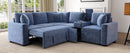 L-shaped Convertible Sofa Bed with Pull-Out Bed, Cup Holders, and Storage Space, Blue Chenille, 120.5'