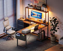 53 Inch L Shaped Desk With LED Lights And Power Outlet