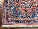 Persian Shiraz Rug 3x5, Geometric Tribal Rug, Wool Hand Knotted Vintage Carpet, Light Red & Blue, Signed by Masterweaver