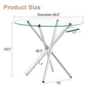 Modern Round Clear Glass Dining Table with Unique Silver Metal Legs for 4-6 People