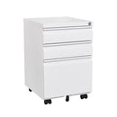 Modern 3-Drawer Mobile Filing Cabinet with Lock, White Metal Office Storage, Legal/Letter Size