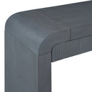 TREXM Rustic Console Table with Fluted Drawer Front, Entryway Table with Curved Corners & Thick Legs, Sturdy Sofa Table for Hallway & Living Room (Dark Navy)
