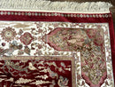 Turkish Silk Hunting Scene Rug 5 x 7.6, Red & Ivory, Bamboo Silk, New