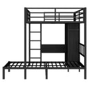 Full XL Over Twin Metal Bunk Bed with Folding Desk, Closet with LED ,Space-Saving/Noise Reduced, Black