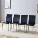 Simple and Versatile Four Black PU Dining Chairs with Silver Metal Legs