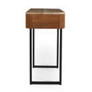 TREXM Solid Wood Entryway Table with Fluted Design, Retro Minimalist Console Table with Storage, Narrow Sofa Table with Metal Legs for Entryway Hallway Living Room(Natural+Black)