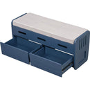 Rustic Storage Bench with 2 Drawers, Hidden Storage Space, and 3 False Drawers at the Top, Shoe Bench for Living Room, Entryway (Navy)