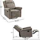 Light Brown Velvet Swivel Rocker Recliner Nailhead Trim