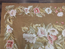 Large Needlepoint Rug 11x14, Vintage Floral Wool Carpet, Caramel
