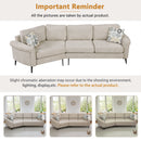 Upholstered 3-seater Curved Sofa with Printed Pillows, Beige Chenille, 111 Inches
