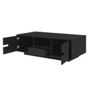 U-Can Modern High Glossy Rectangle Coffee Table, Stylish Center Table with Storage Space, Accent Furniture with 16 Color LED Lights for Living Room