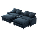 Contemporary Chenille Upholstered Sectional Sofa with Ottomans, USB Ports, Cup Holders & Storage, Blue