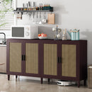 70' Rattan Buffet Cabinet with Storage, 4-Door Sideboard Buffet Cabinet with Adjustable Shelves for Kitchen, Living Room and Dining Room, Easy Assembly,Brown