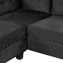 Modern Sectional Sofa with Storage Ottoman, L-Shape Couch with 2 Pillows and Cup Holders, Black Velvet, 105'