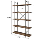 Five Tier Bookshelf Organizer Rustic Brown Metal Shelving