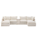 [VIDEO+NEW]131'' Modular Sectional Sofa with Movable Ottoman and Console,Cup Holder,Wide Seat,6 Seat U Shaped Couch,Oversized Chenille Sofa with USB Charger for Living Room,Apartment,2 Colors
