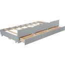 Twin Size Bed with Headboard, Footboard, Trundle and Three Storage Drawers, Twin Size Pine Wood Bed with Headboard, Footboard,Grey