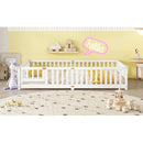 Queen Size Bed Floor Bed with Safety Guardrails and Door for Kids, White