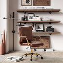 Faux Leather Home Office Desk Chair Adjustable Height Brown