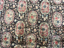 Sino Persian Rug 9x12, Navy Blue and Pink Hand Knotted Wool and Silk Highlights Vintage Oriental Carpet, Handmade Floral Area Rug 9 x 12 ft