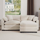 Light Beige Corduroy L-Shaped Two-Seater Sofa with Ottoman for Small Living Spaces