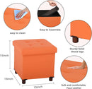 Orange Faux Leather Storage Ottoman With Wooden Tray
