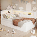 Upholstered Twin Size Platform Bed with USB Ports and LED Belt, With Trundle, White