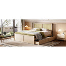 Queen Size Wood Storage Platform Bed with 4 Drawers, Rattan Headboard, Nature