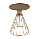 Hollow Edge Retro Art Pine Side Table with Antique Gold and Natural Color, Iron and Pine Construction, 18-Inch Diameter
