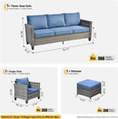 Five Piece Patio Outdoor Wicker Furniture Set Denim Blue