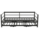 Twin Size Metal Daybed with LED and Adjustable Trundle, Pop Up Trundle, Black