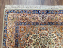 Vintage Persian Isfahan Lachak Toranj Rug, Highly Detailed, Kork Wool on Silk Foundation, Beige and Dark Blue, Hand-Knotted, 3'6" x 5' 4"