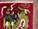 Vintage Chinese Dragon Rug 3 x 6.8, Handmade Hand Knotted Red Chinese Carpet with Gold Dragon, Art Deco Peking Soft Chinese Rug Runner