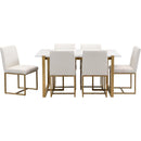 TOPMAX Modern Dining Table Set for 6 Faux Marble Kitchen Table Set with 6 Upholstered Dining Chairs, 7-Piece, White+Golden