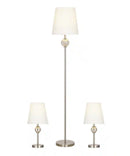 Catalina Modern Classic 3-Piece Floor and Table Lamp Combo Set, Brushed Nickel Metal Finish w/ Glass Font