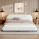 Queen Size Upholstered Bed Frame with Boucle Fabric and Steel Legs, White