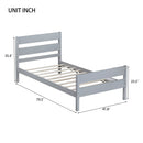 Twin Bed with Headboard and Footboard,Rubber Wood Bed,Grey