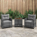 3 Piece Patio Furniture Set Outdoor PE Rattan Conversation Set With Washable Cushions And Tempered Glass Table Grey
