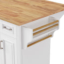 K&K 54inch Large Kitchen Island with Rubber Wood Drop Leaf, Embossed Texture Rolling Kitchen Cart on 4 Wheels with 4 Doors and 3 Drawers, Kitchen Island with Storage for Kitchen, Dining Room,White