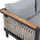 Outdoor Sectional Sofa Set 5-Person Patio Seating Group with Cushions and Coffee Table, Grey, Steel & Acacia Wood