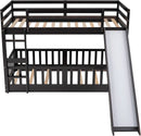 Twin Over Twin Floor Bunk Bed With Slide And Ladder