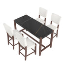 5-Piece Counter Height Dining Set, Faux Marble Bar Table with 4 Upholstered Chairs, Mid-Century Style for Kitchen or Small Spaces