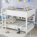 Queen Over Queen Bunk Bed with Built-in Storage Cabinets,Charging Station,Ladder,Safety Guardrails,Solid Pine Wood Bunk Bed,White