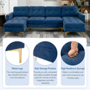 Elegant Convertible L-Shape Sectional Sofa Couch with Movable Ottoman, Velvet Upholstery, Blue
