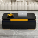 [Video Provided] U-Can Lift-Top Coffee Table with 4 Storage Stools, Modern Space Saving Center Table with Foldable Top, Multi-Functional Adjustable Coffee Table for Living Room
