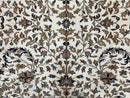 Indo Kirman Rug 8x12 Allover Floral Design, Ivory/Cream Brown, Vintage Handmade Hand Knotted Rug, Traditional Wool Persian Carpet 8 x 12