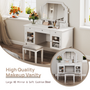 Elegant White Makeup Vanity Desk with Adjustable Mirror and Storage, MDF and Solid Wood Construction, 44.4'