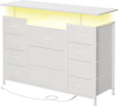 11 Drawer Dresser With Fabric Drawers And Charging Station For Bedroom Storage And Organization