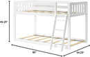 White Twin Low Bunk Bed Solid Wood Frame For Kids Safe