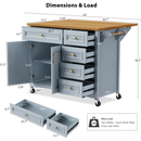 K&K 52'' Kitchen Island with Drop Leaf, Embossed Texture Kitchen Island on Wheels with Spice Rack, Towel Rack, 2 Doors and 5 Drawers, Kitchen Storage Cart with Adjustable Shelf for Kitchen, Blue Grey
